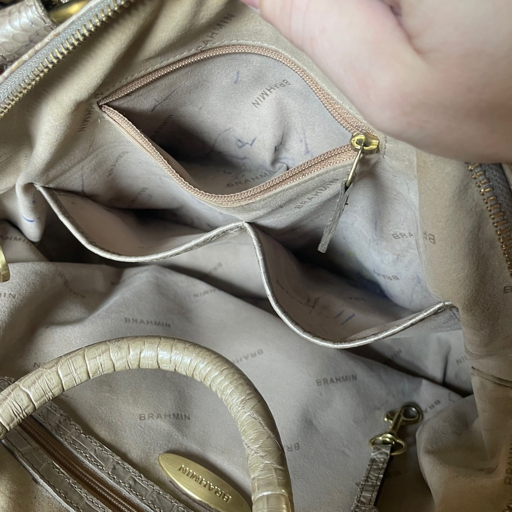 Brahmin Silver Crocodile-Embossed Medium Asher Tote - Picture 11 of 13